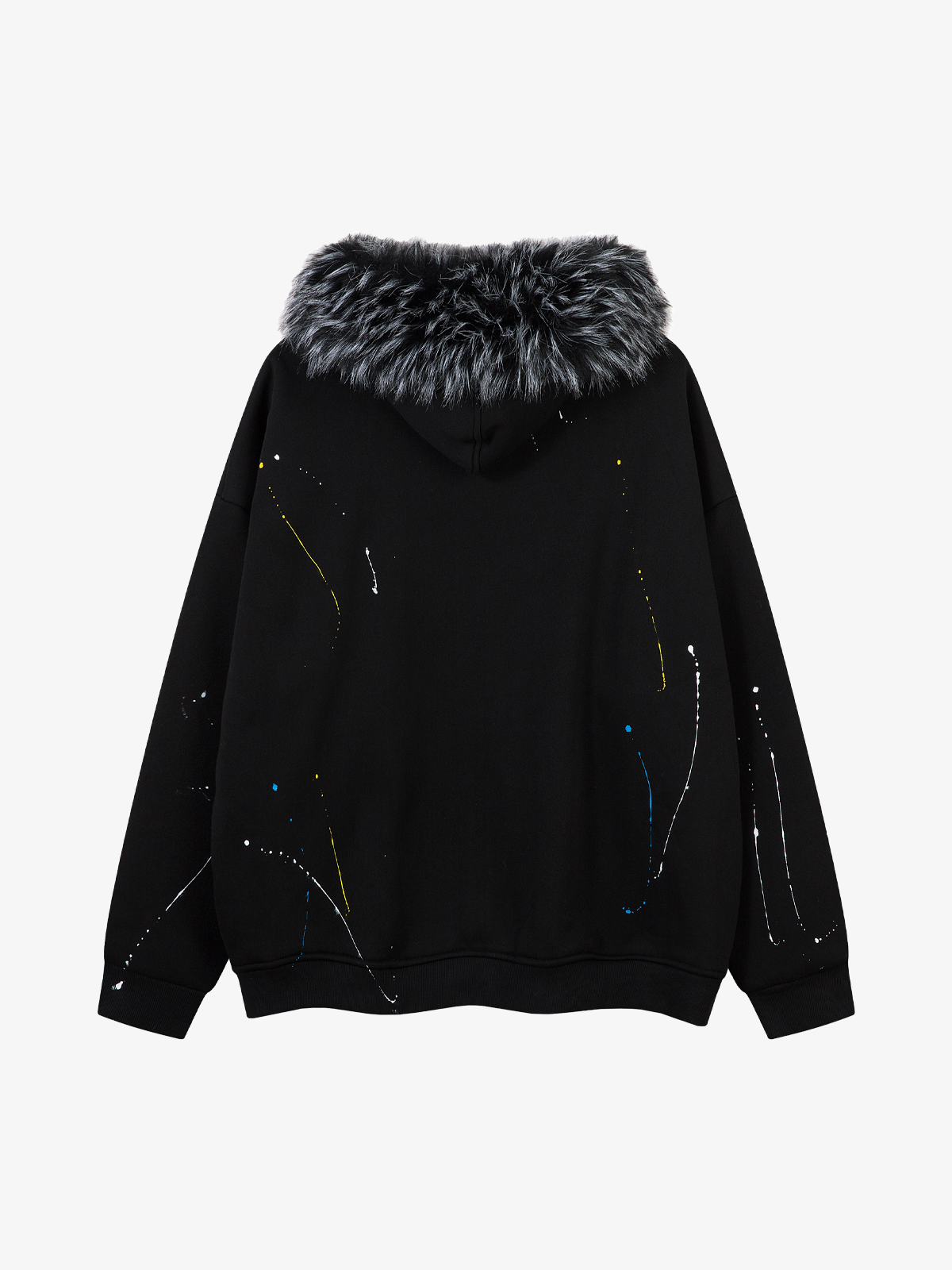 Fur-Trim Paint-Splatter Zip Hoodie