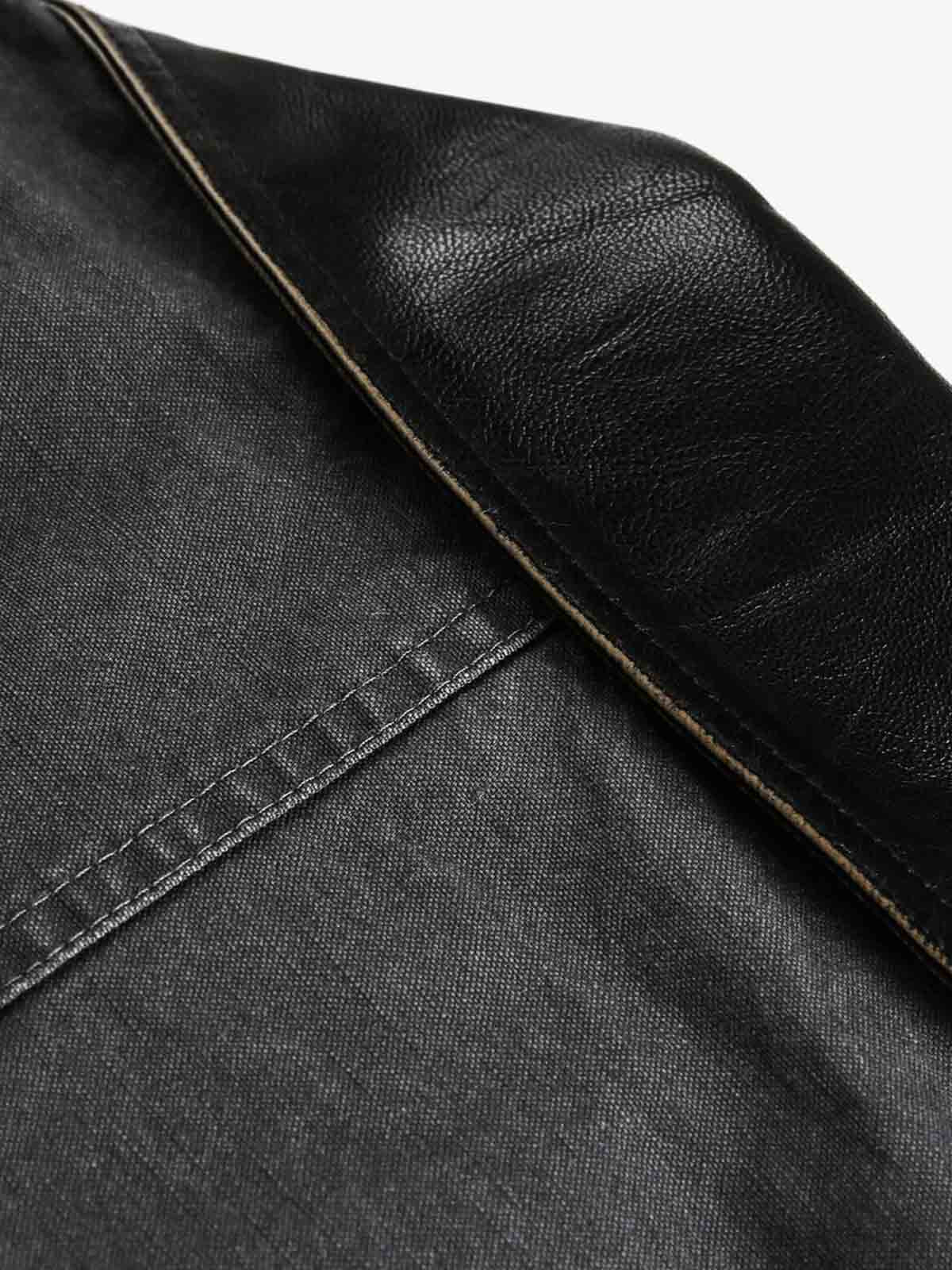 Clean Cut Leather Contrast Collar Pocket Jacket