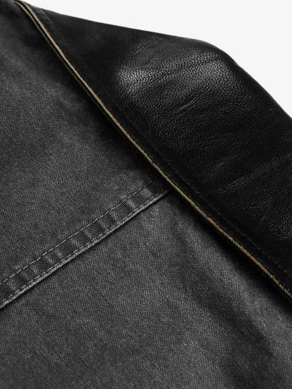 Clean Cut Leather Contrast Collar Pocket Jacket
