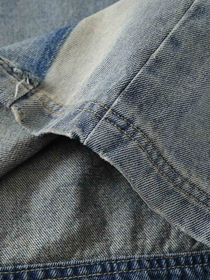Thesupermade American Vintage Washed Patchwork Raw Edge Cropped Jeans 