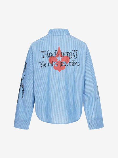 Gothic Embroidered Pinstripe Button-Up Shirt