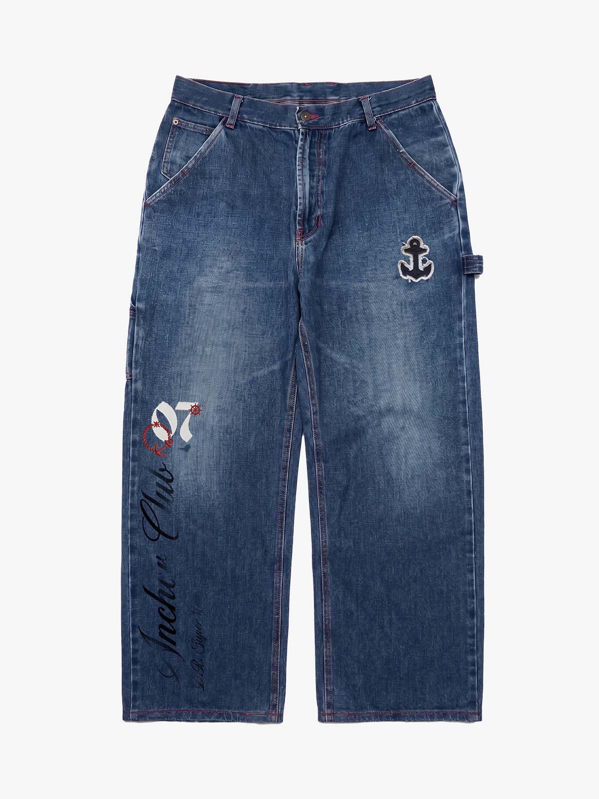Anchor Patchwork Embroidered Wide-Leg Jeans