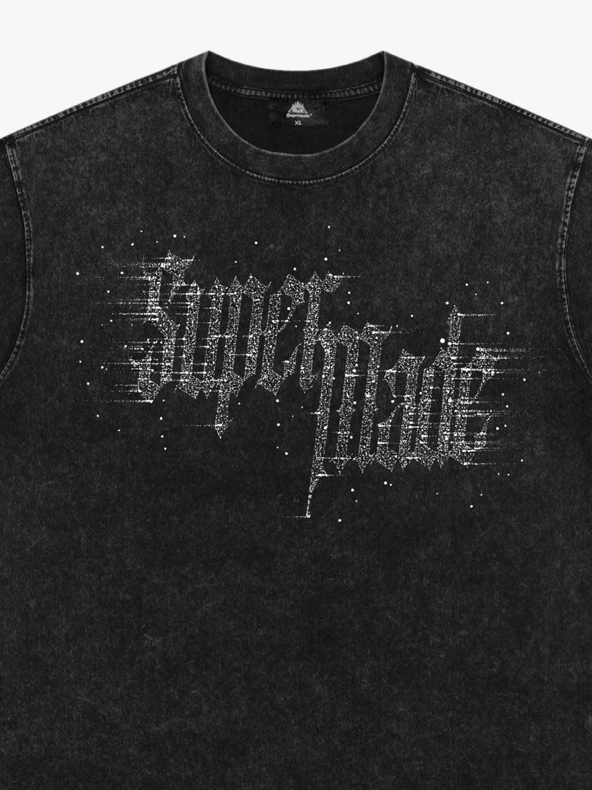 THE SUPERMADE Imitation Diamond Effect LOGO Graphic Tee with Bold Typography Design 