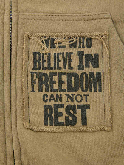 Cotton Blend Patchwork Bomber Jacket with Graphic Embroidery and Zipper Closure 