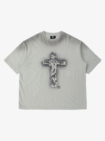 Supermade Distressed Rebellious Gun and Cross Print T-Shirt 