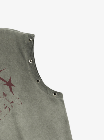 Eyelet Graphic Washed Ripped Tee