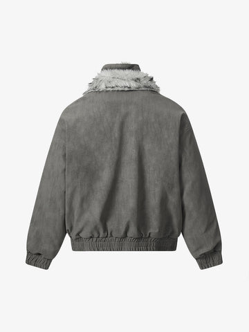 Vintage Dual-layer Collar Fleece-lined Zipper Jacket 