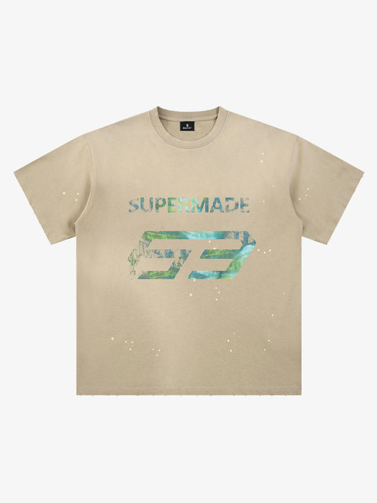 Cotton Sleeveless Crop Top with Supermade 63 Graphic Print and Adjustable Drawstrings 