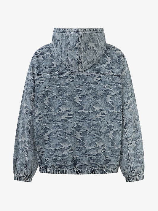 Camouflage Print Denim Hoodie with Front Pocket - Perfect for Casual and Streetwear Styles 