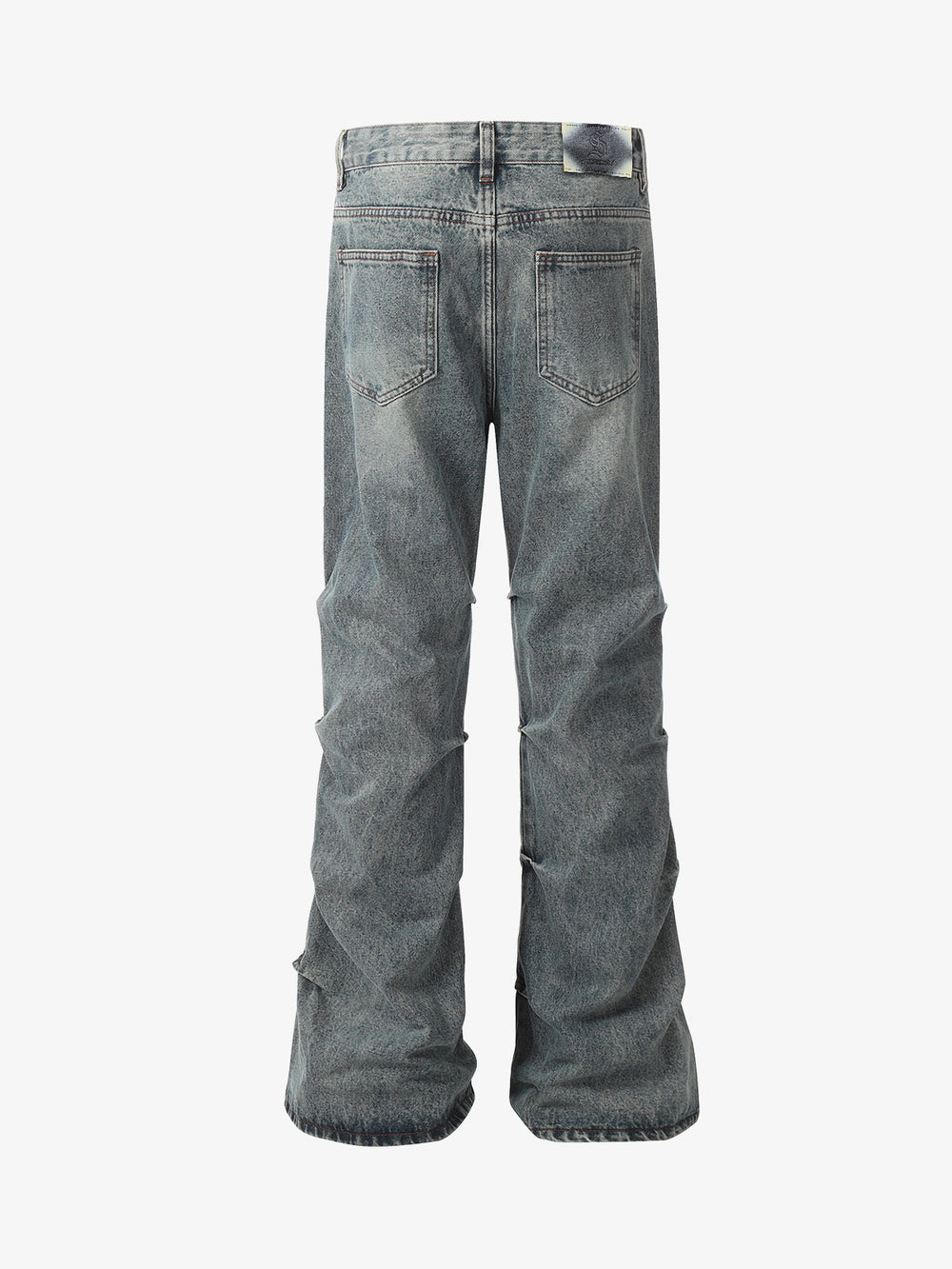 Distressed Pleated Flared Jeans