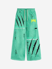 Claw Scratch Distressed Wide-Leg Baggy Sweatpants