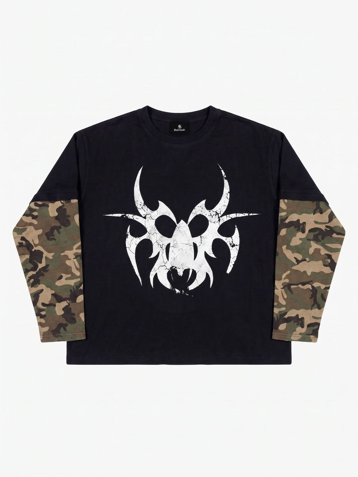 Langarmshirt mit Dornenprint und Camouflage-Details