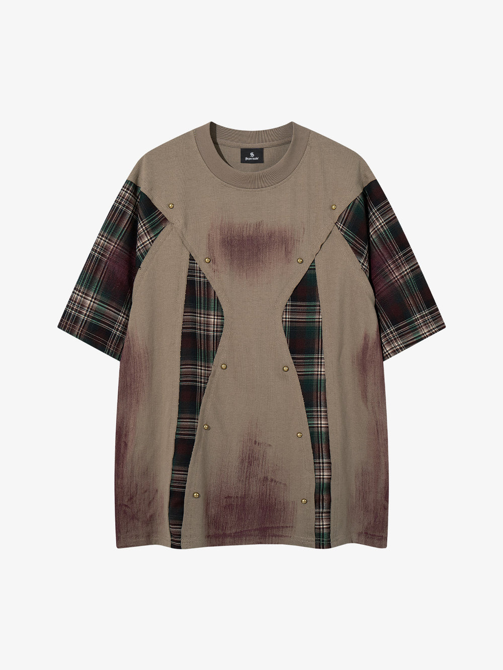 Plaid Studded Distressed Tee