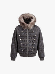 Leopard Napoleon Military Faux Fur Collar Coat