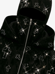 Rhinestone Cross Masked Sweatshirt