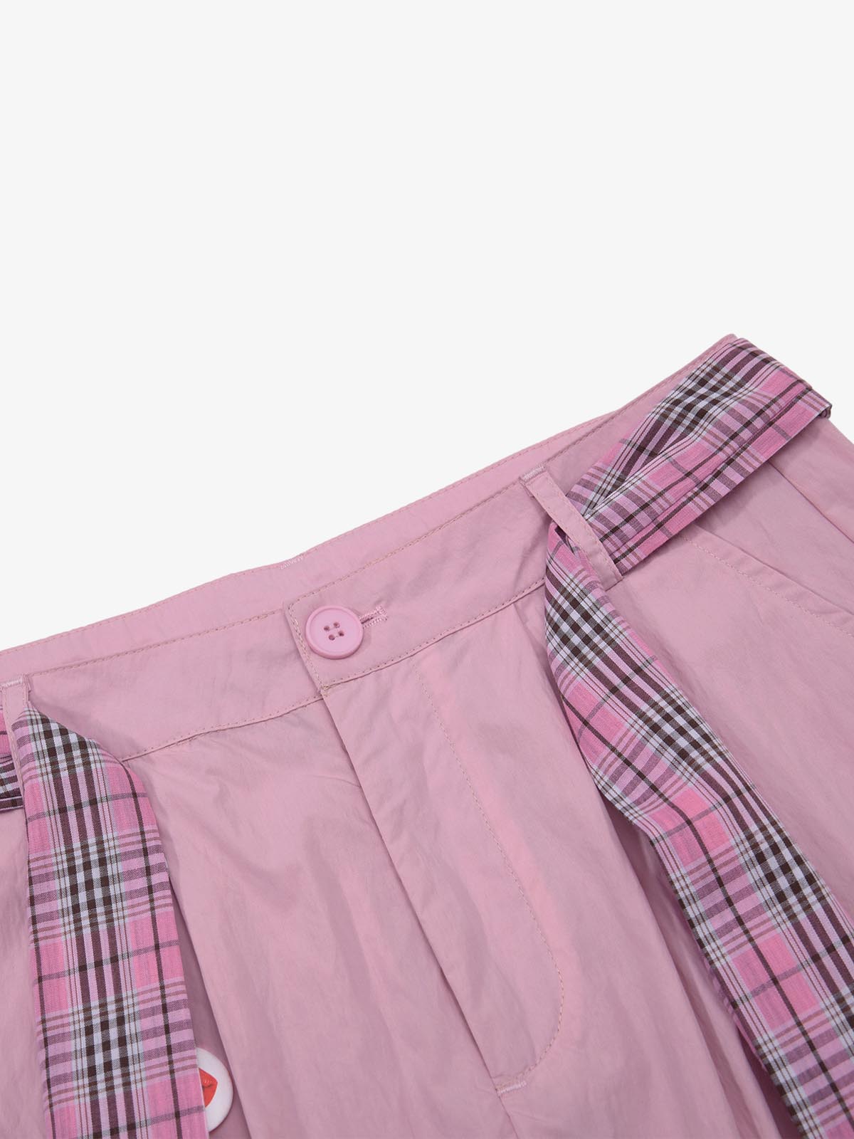 Plaid Straps Badge Cargo Pants 