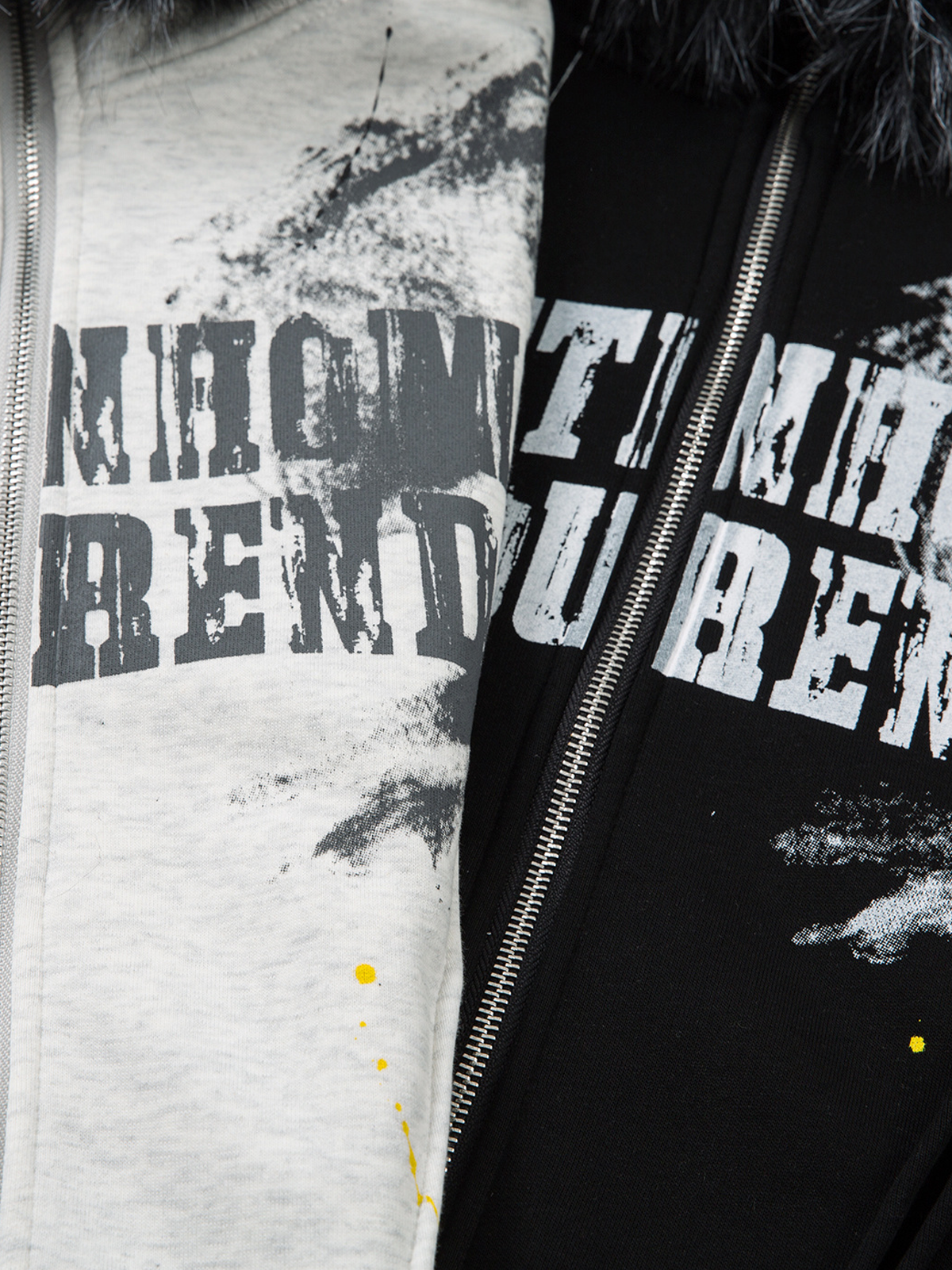 Fur-Trim Paint-Splatter Zip Hoodie