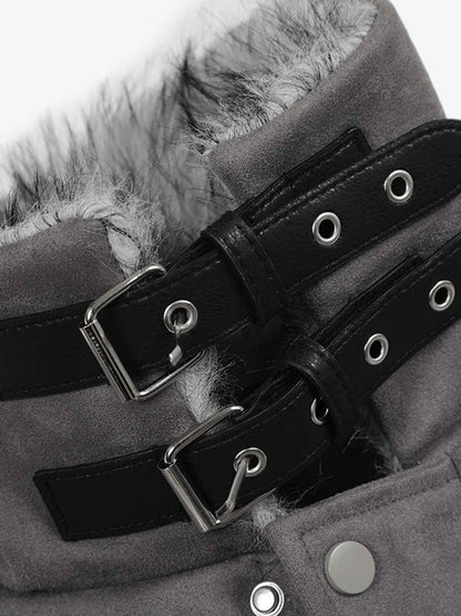 Faux Fur Collar Patchwork Embroidered Quilted Jacket