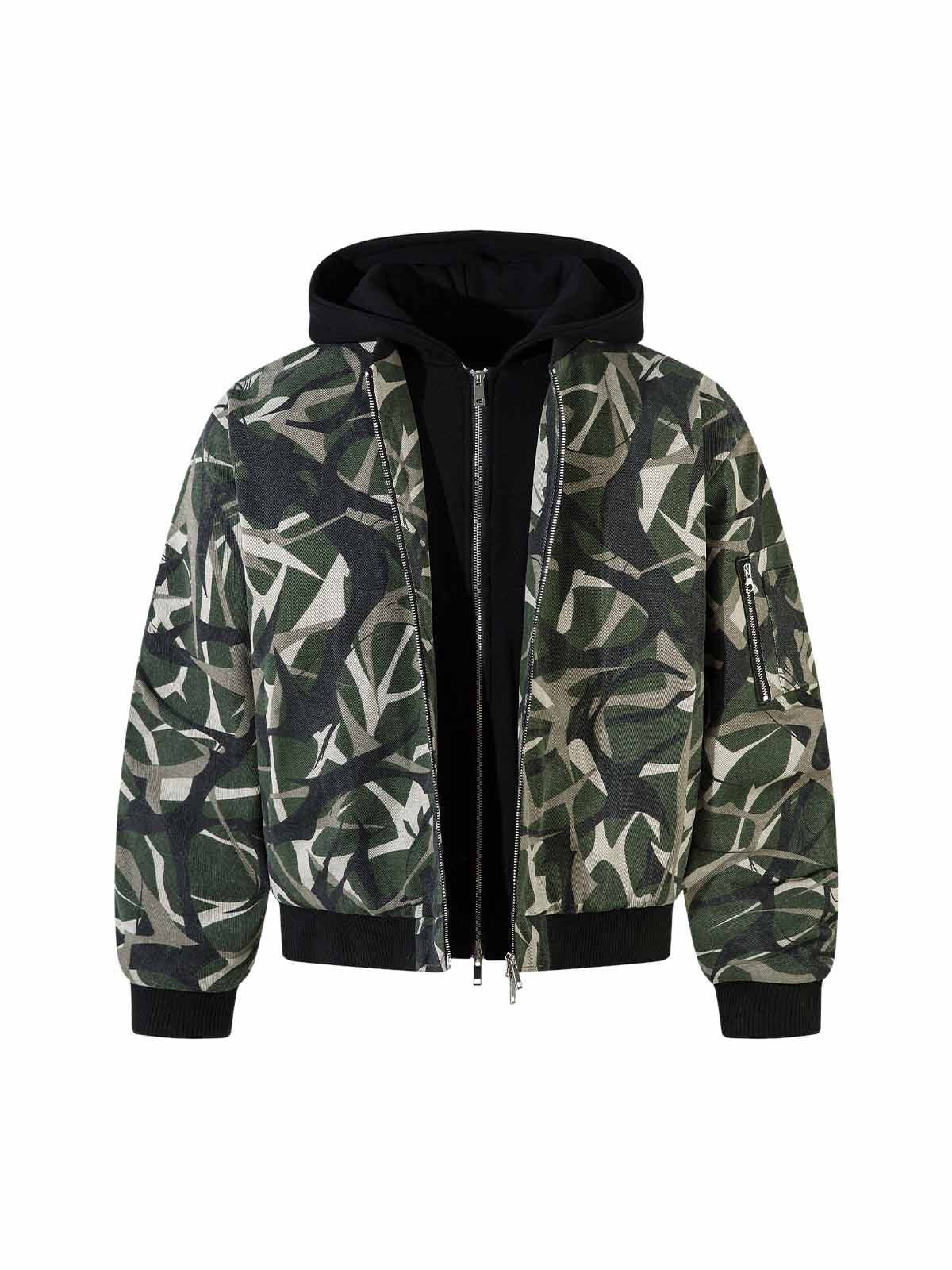 Thesupermade Camouflage Faux Two-piece Hooded Fleece Jacket Tracksuit - 2331
