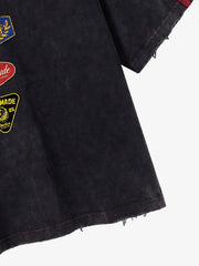 Washed Moto Graphic Distressed Raglan T-Shirt 