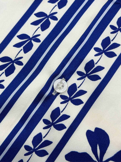 Porcelain Pattern Cuban Collar Shirt
