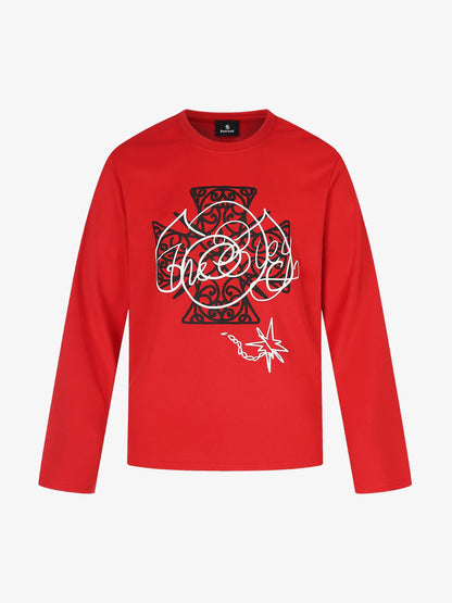 Street Style Cross Print Long-Sleeve T-Shirt
