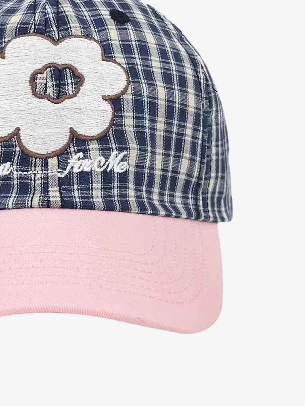 Plaid Floral Embroidered Baseball Cap 