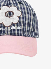 Plaid Floral Embroidered Baseball Cap 