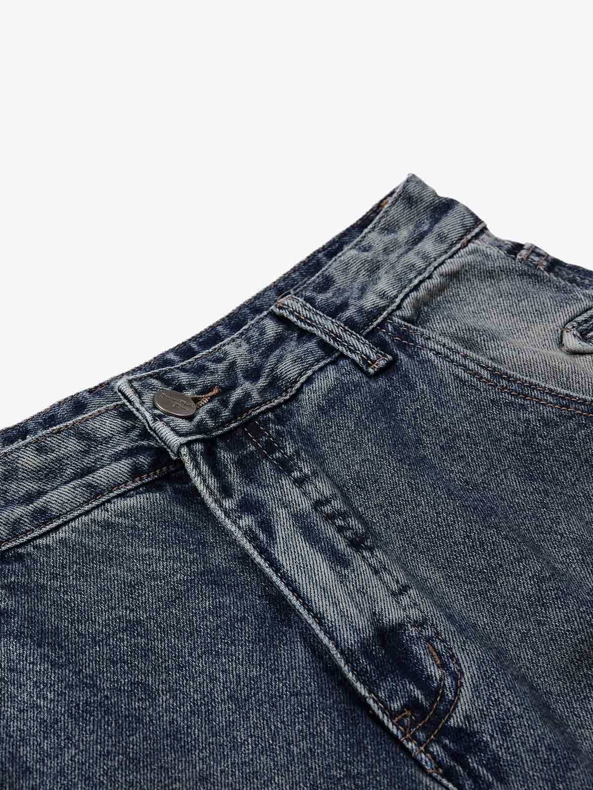 Studded Curved-Seam Washed Wide-Leg Jeans