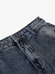 Studded Curved-Seam Washed Wide-Leg Jeans