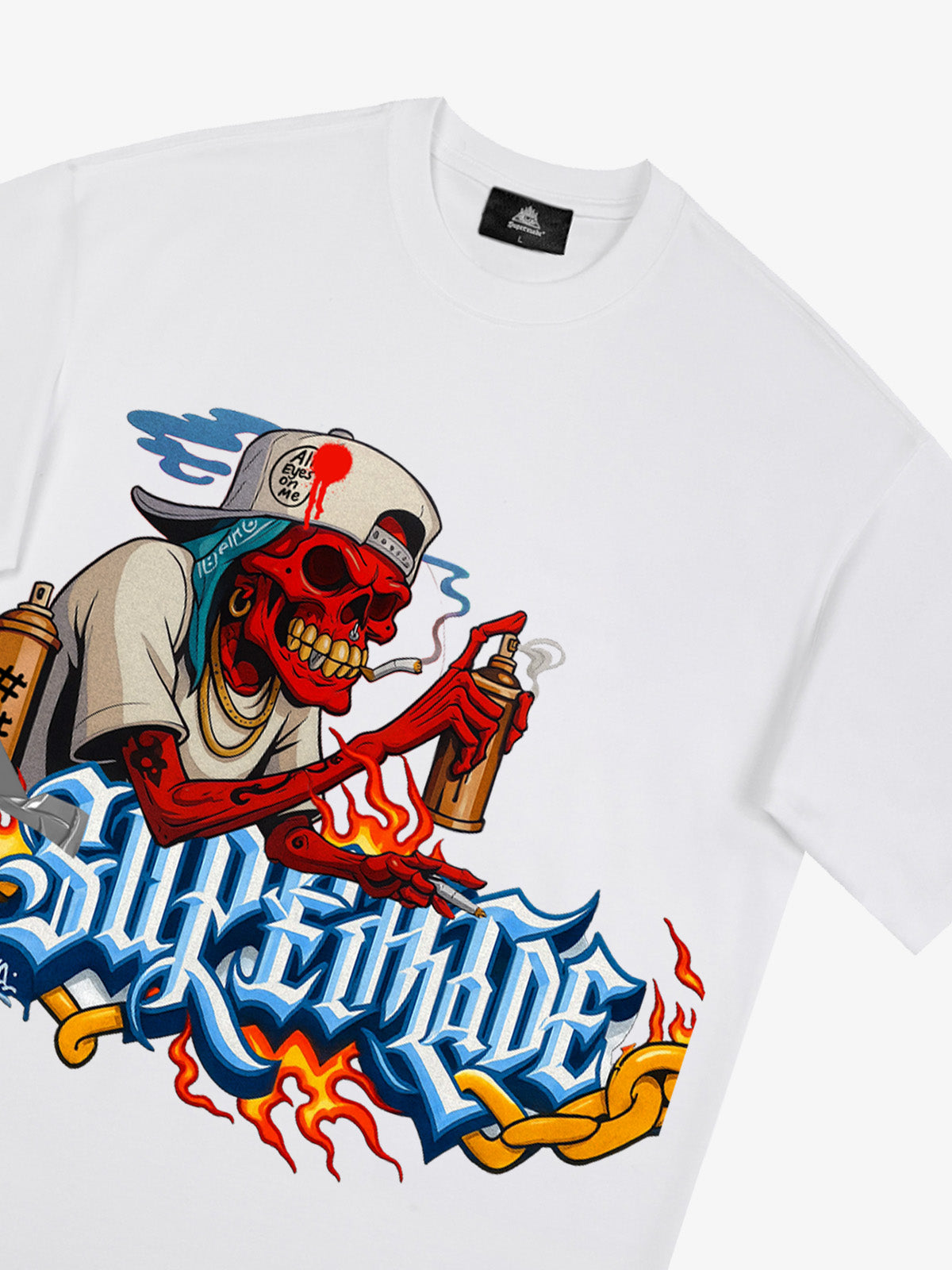 Thesupermade Skull Graffiti Artist Flame Flower Font T-shirt 