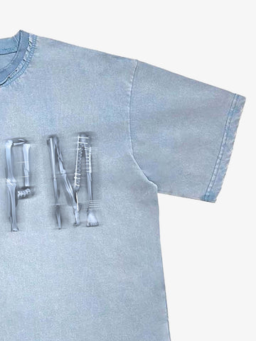 Skull Letter Print Double Neck Slashed Tee