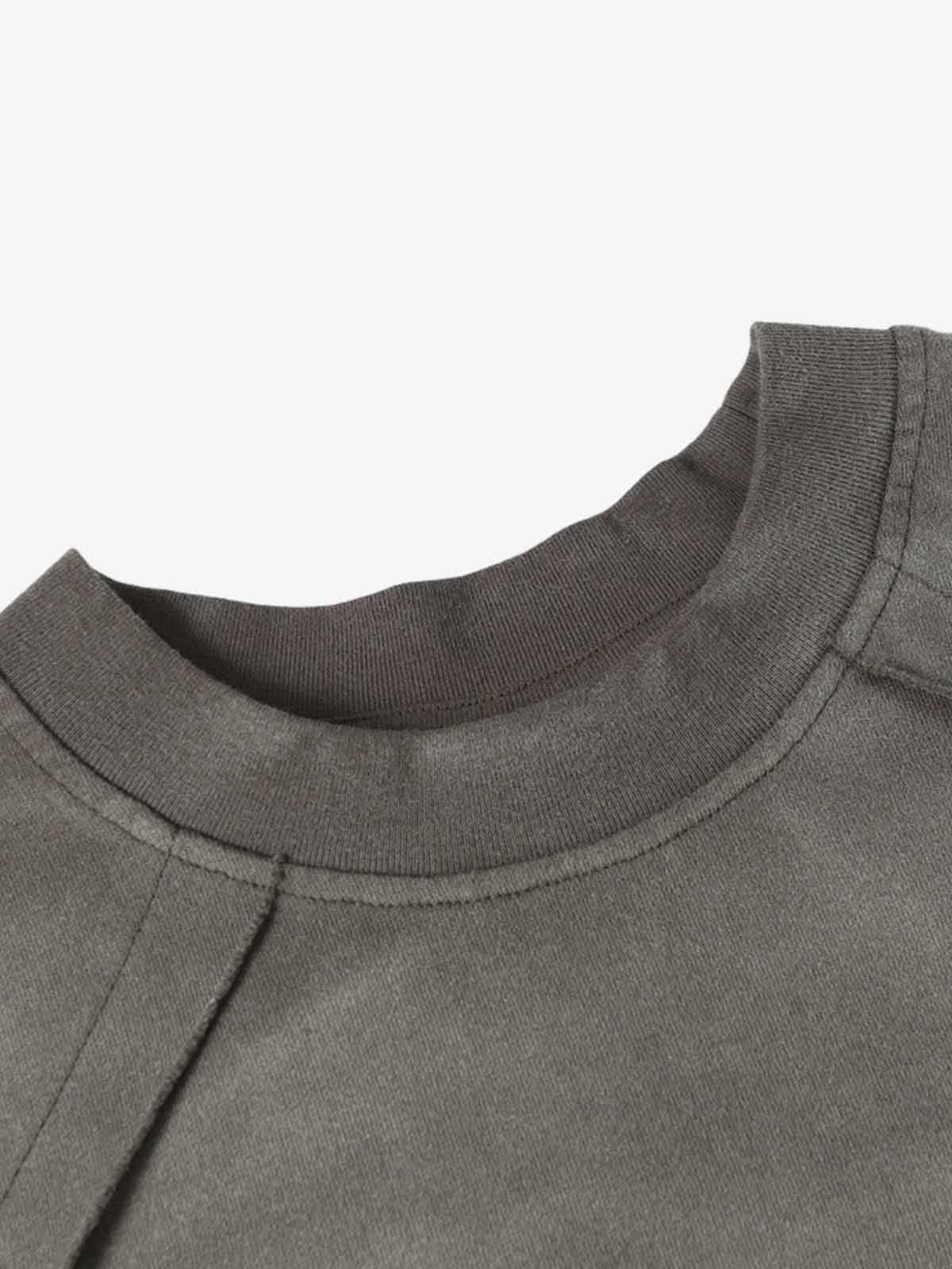 Faux Suede Oversized Short Sleeve T-Shirt with Ribbed Trim and Panel Design 