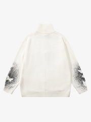 Street Dark Phantom Butterfly Stand-Collar Knit Cardigan Sweater 