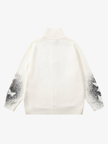 Street Dark Phantom Butterfly Stand-Collar Knit Cardigan Sweater 