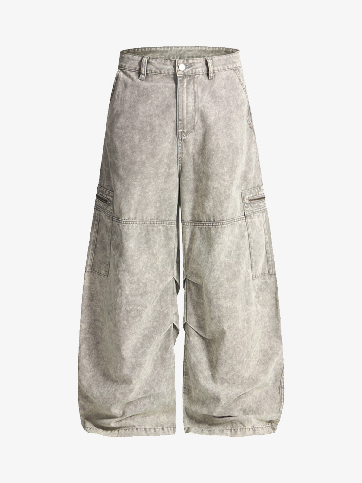 Vintage Acid-Washed Multi-Pocket Wide-Leg Cargo Barrel Jeans 