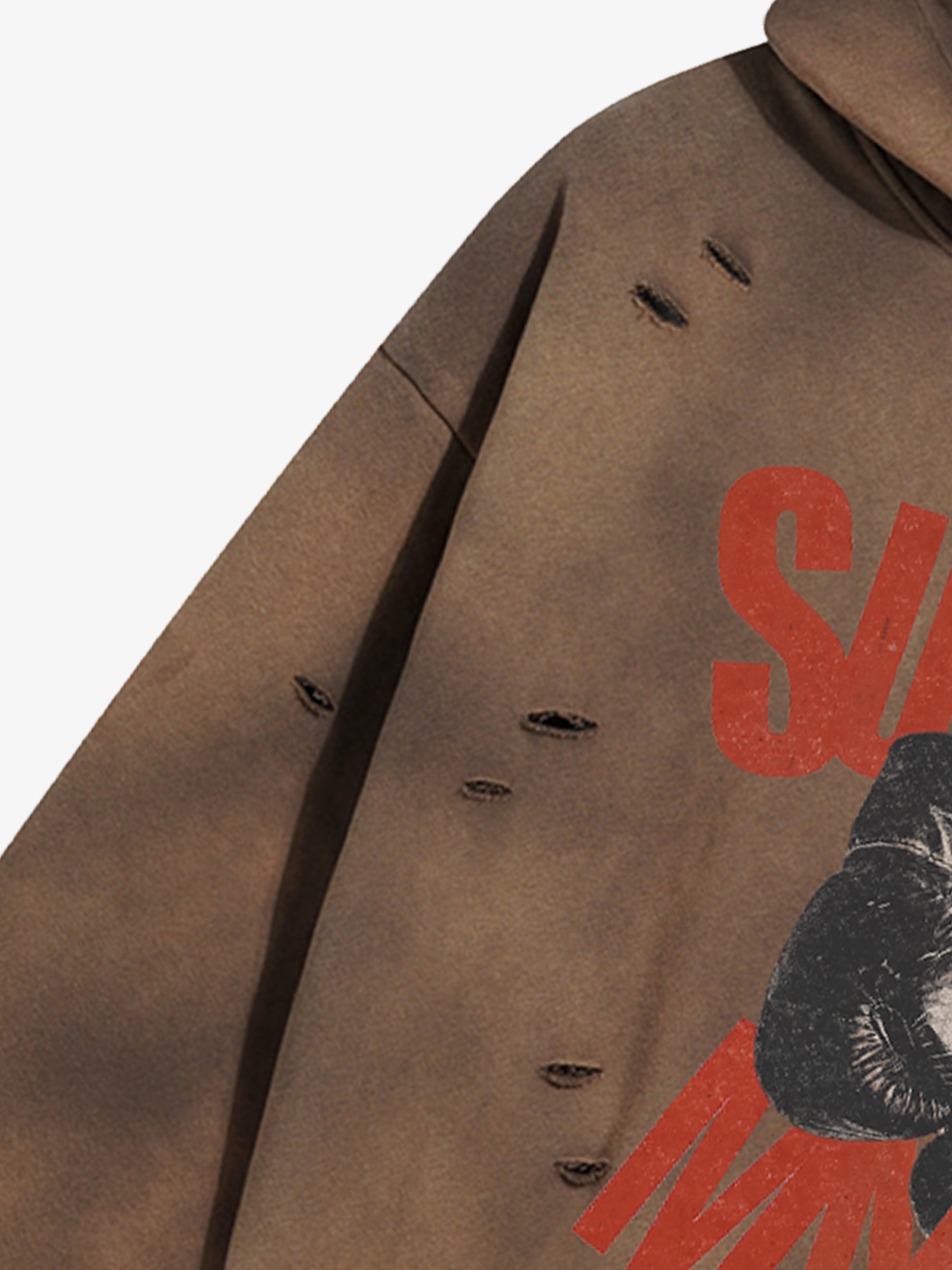 Washed Distressed Ripped Graphic Hoodie