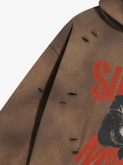 Washed Distressed Ripped Graphic Hoodie