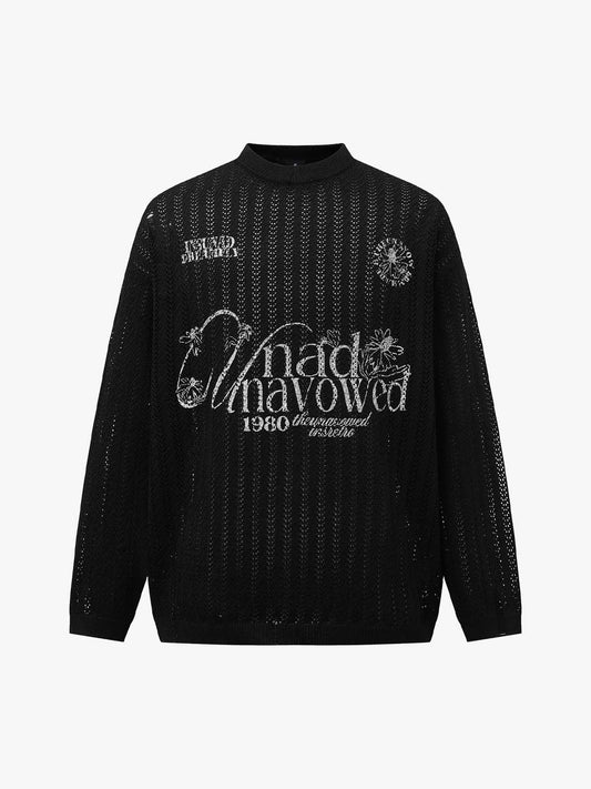 Stylish Knit Sweater with Floral Embroidery and Textured Design 