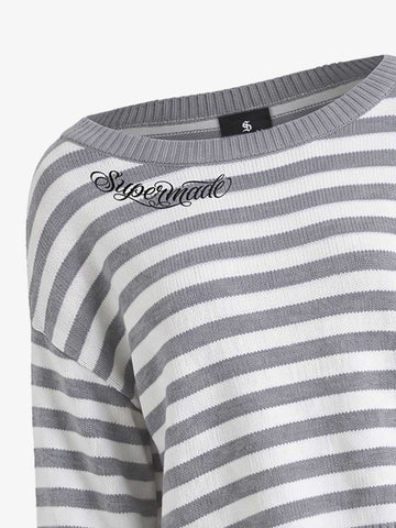 Scorpion Embroidered Off-Shoulder Striped Knit Set