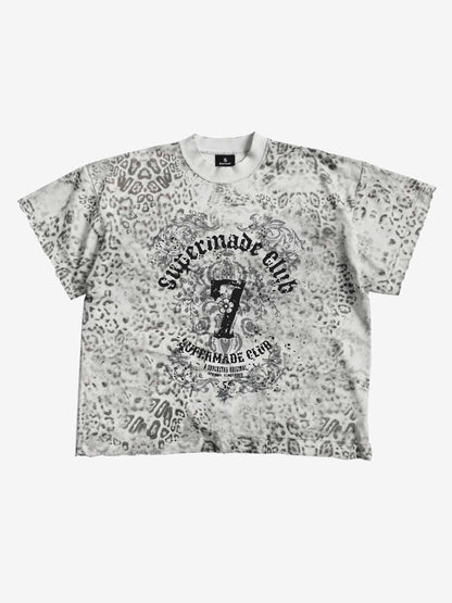 Vintage Distressed Irregular Leopard Print T-Shirt 