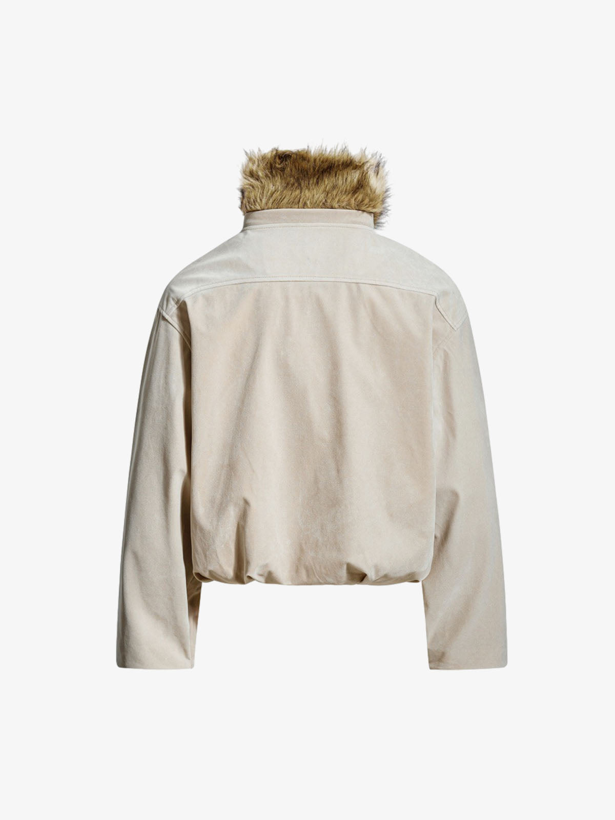 Detachable Fur-Trim Stand Collar Suede Zip-Up Jacket