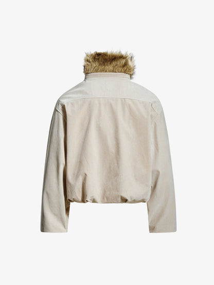 Detachable Fur-Trim Stand Collar Suede Zip-Up Jacket