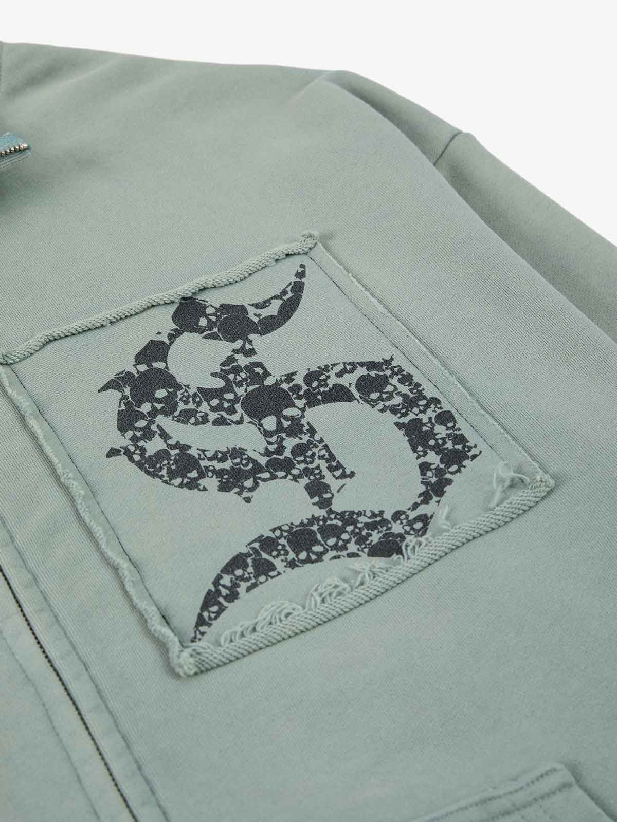 Cotton Blend Patchwork Bomber Jacket with Graphic Embroidery and Zipper Closure 