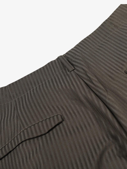 Pinstripe Pleated Wide Leg Trousers with Side Strap Detail