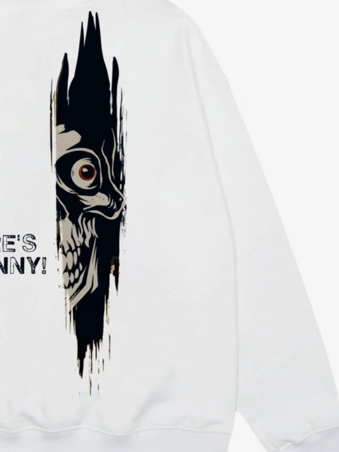 White Hoodie with 'Here's Johnny!' Graphic Design 