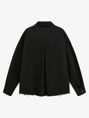 Stylish White Button-Up Shirt with Unique Patch Design for Casual and Trendy Looks 