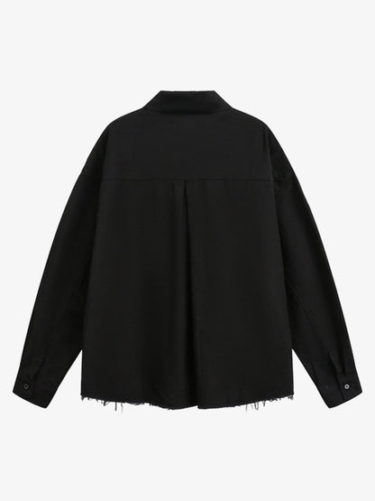 Stylish White Button-Up Shirt with Unique Patch Design for Casual and Trendy Looks 