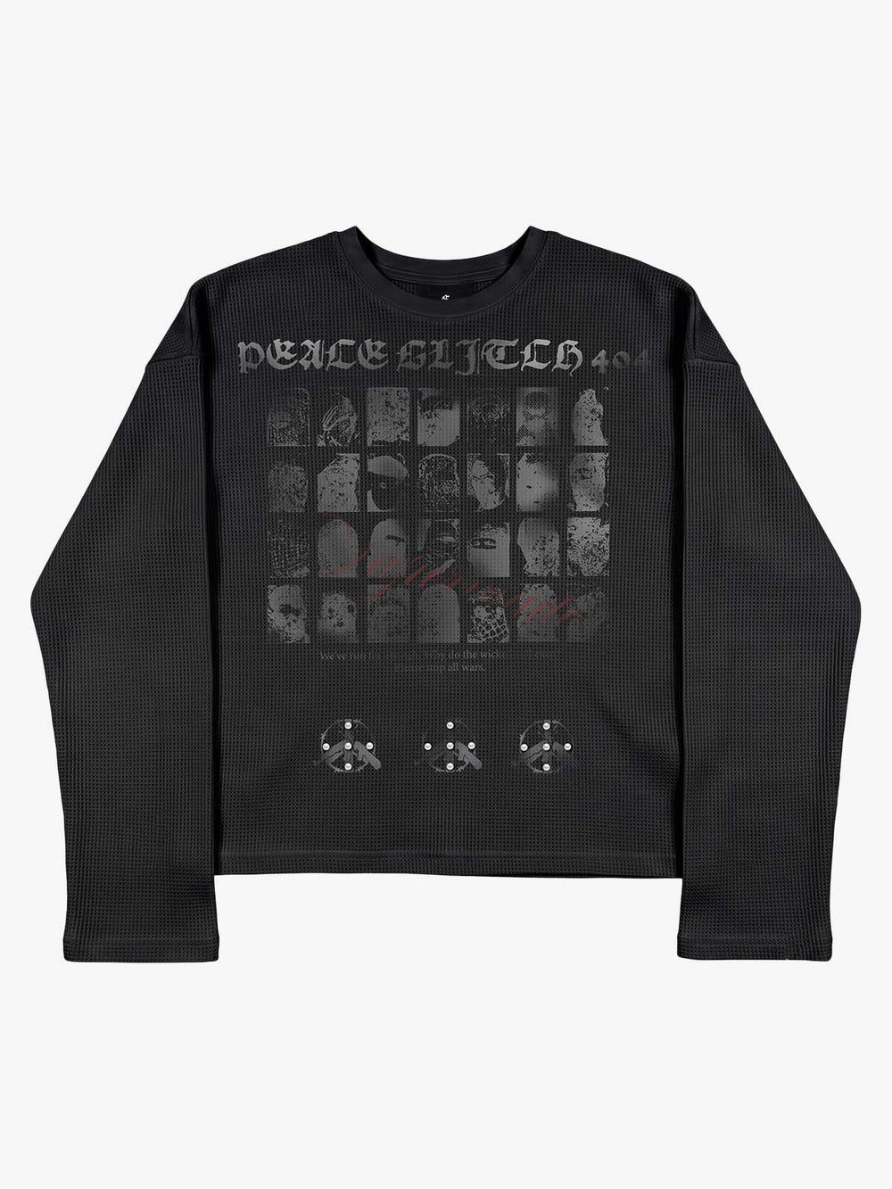 Anti-Kriegs-Grafik-Langarmshirt mit Perlenbesatz und Waffelmuster