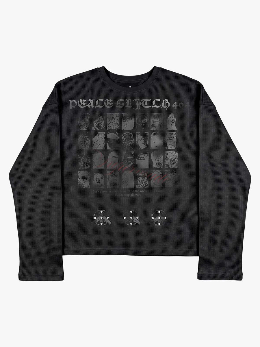 Anti-War Graphic Beaded Waffle Long Sleeve Tee